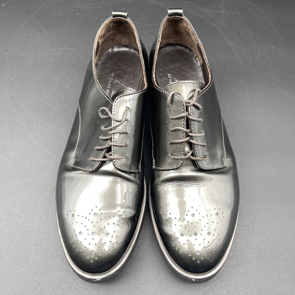 AGL Attilio Giusti Leombruni Patent Leather Brogue Oxfords Grey N721021 39 1576